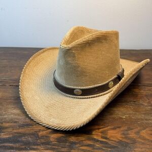 Vintage Resistol Hat Cowboy Fitted Mens 7 Beige Corduroy Western Lined 70s